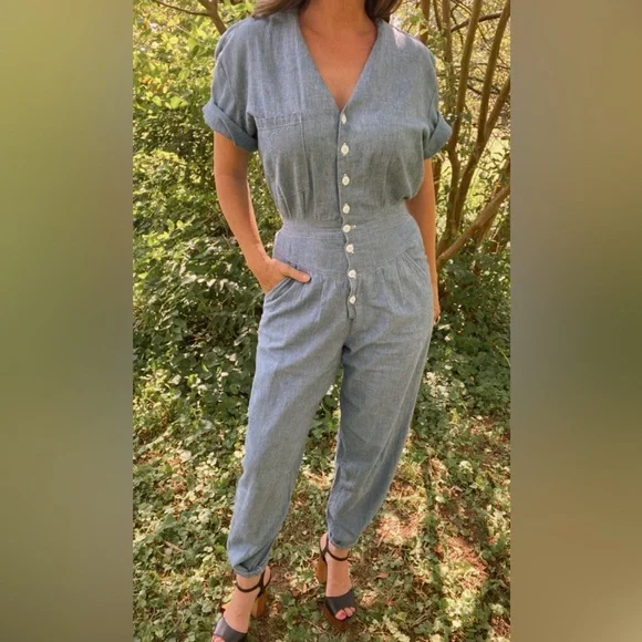Vintage blue chambray jumpsuit - Picture 3 of 11